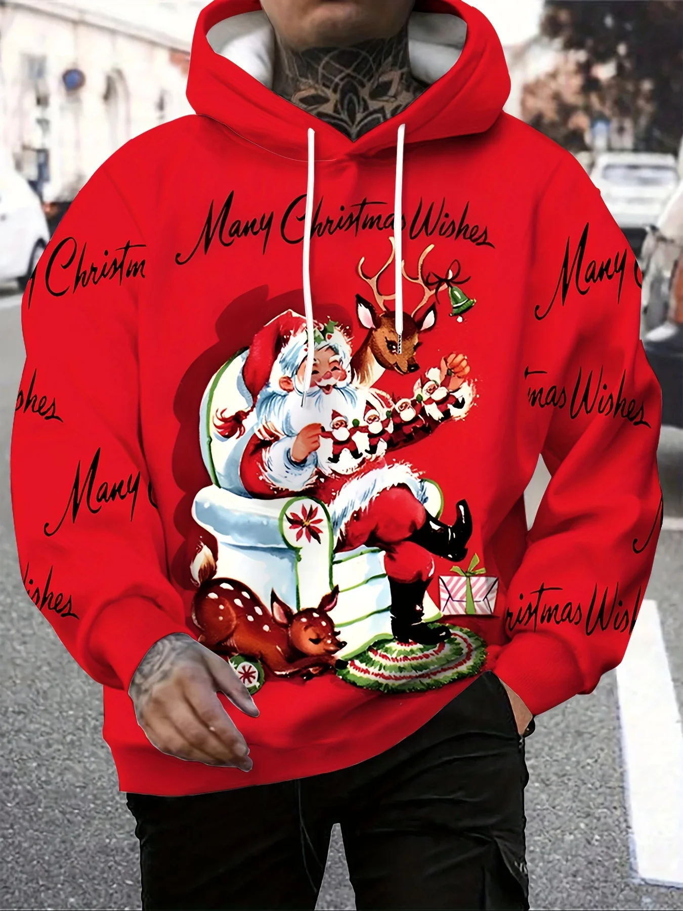 

New Santa Claus Pattern Printed Men's Hoodie Christmas Element Casual Pullover Outdoor Holiday Parties Fall/Winter Y2k Clothing