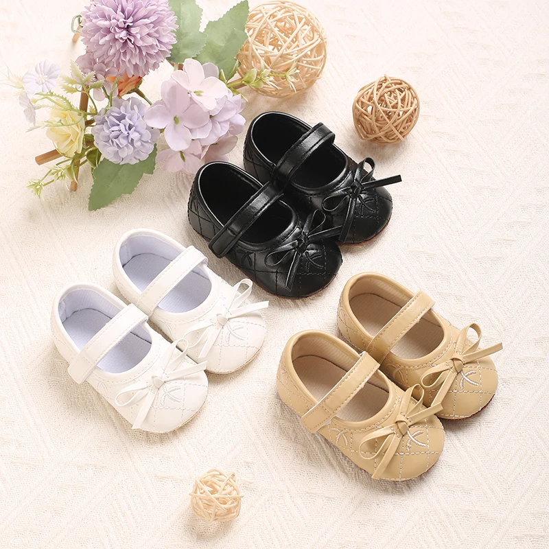 

0-18M Baby Girl Leather Shoes New Spring And Autumn Bow Princess Shoes Baby Soft Sole Single Shoes Baby Walking Shoes