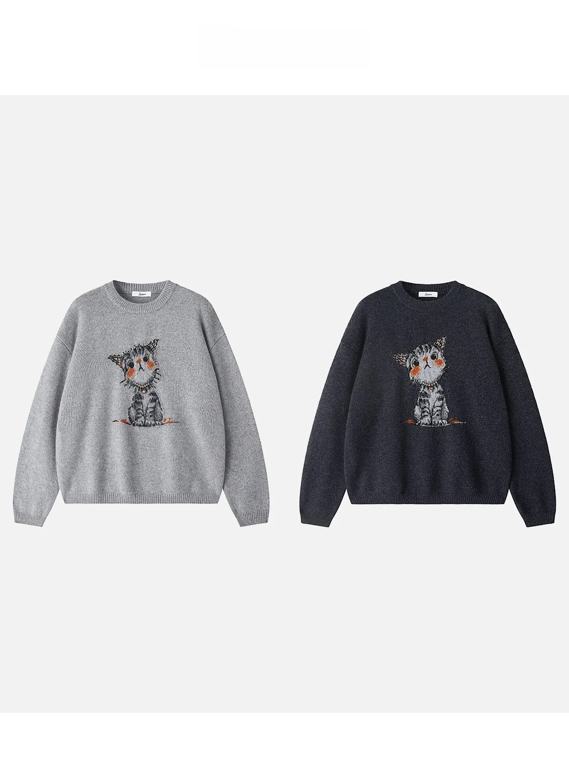 

JINGJING2025 New Autumn Winter Long Woolen Sweater Embroidered Cartoon Pattern Design Chinese Sle Loose Fit Top