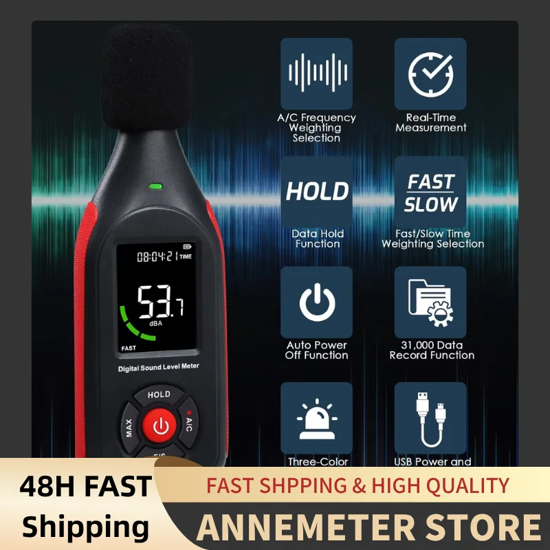 

Decibel Meter Data Logger Digital Sound Level Meter with 31,000 Data Record & USB Data Export, Rechargeable Sound Decibel Meter