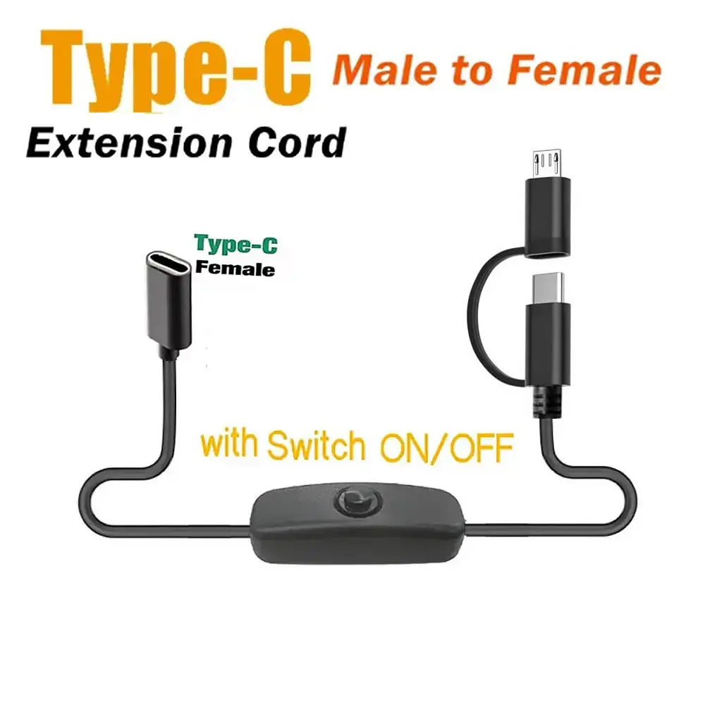 

Удлинительный кабель 2 в 1 USB-C с переключателем ВКЛ-ВЫКЛ, зарядный кабель питания 5 В, кабель USB C «мама» — «папа» Type-C/Micro USB