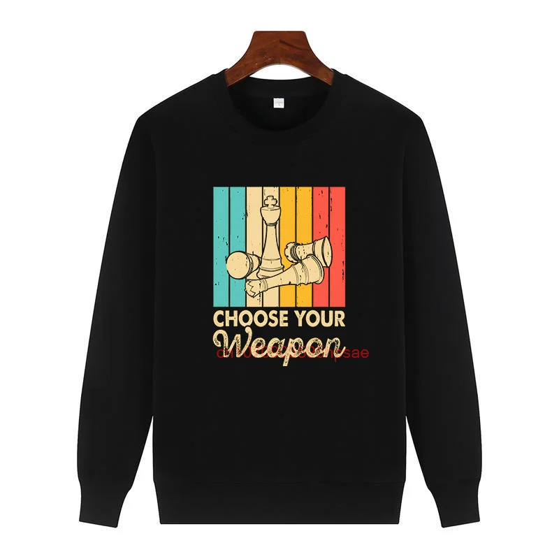 Chess Player Vintage Board Fashion Graphic Sweatshirts Funny Printed Sweater Crew Neck Fleece Pullover Keep Warm Men's Clothing