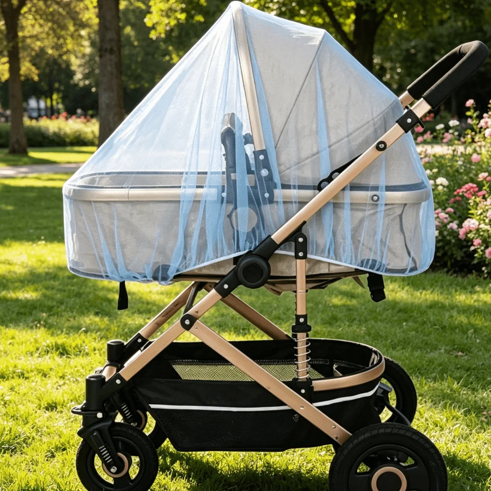 Full Coverage Pram Mosquito Net Dense Mesh Windproof Sunshade Insect Shield Net Polyester Material Snug Fit Design