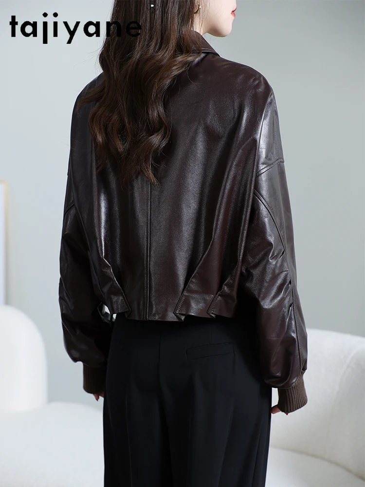 TAJIYANE 100% chaqueta de piel de oveja de grano superior, chaquetas cortas de cuero genuino para mujer, abrigos Retro para mujer, ropa de otoño 2025, ropa para mujer 상한