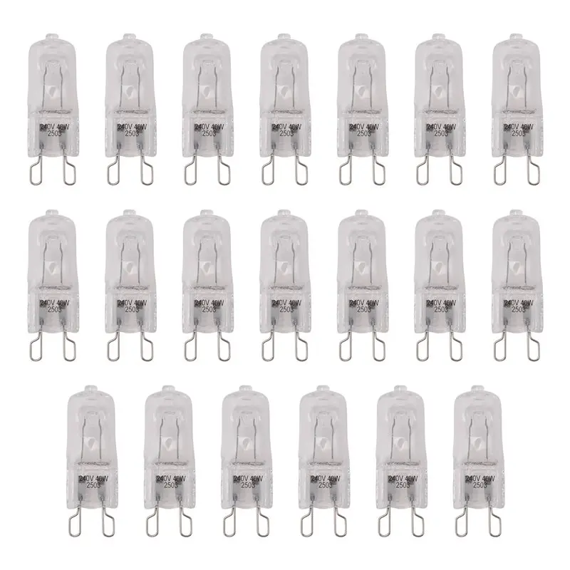 20Pcs G9 Halogen Light Bulbs, Clear Halogen Lamps Dimmable,Warm White 2800K For Chandeliers,Pendants,Landscape Lights-A68E
