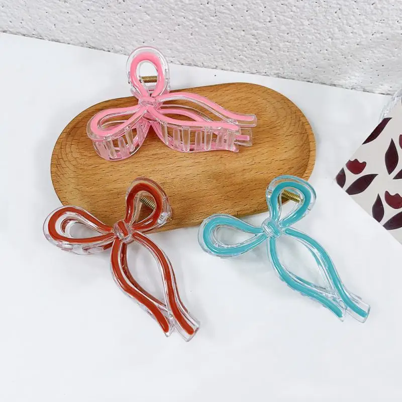 10/5/3/1PCS Jelly-colored Bow-shaped Transparent Hair Clip Elegant Oil-drip Hair Clip For Women Fashionable Back Head Hair Shark