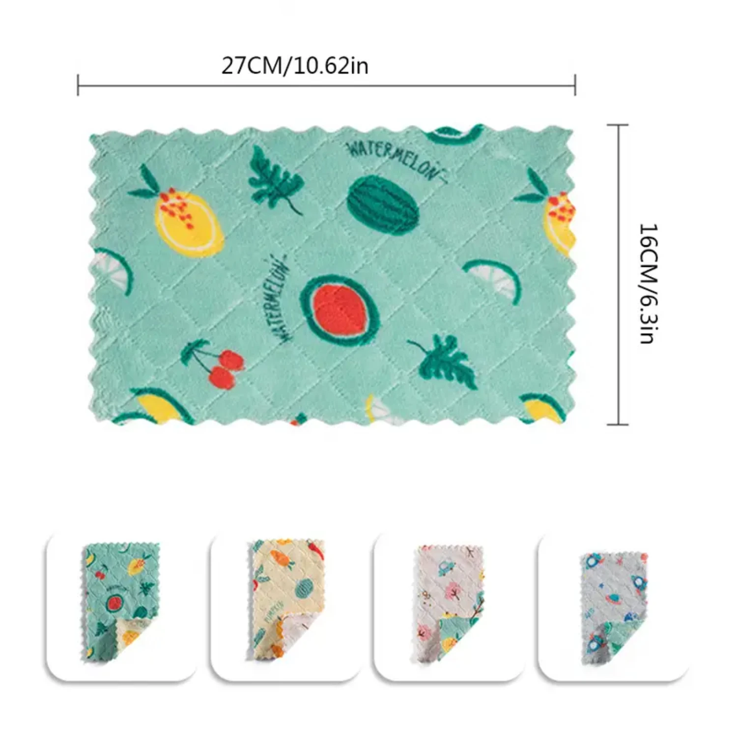 Thickened Lint-Free Dish Cloths, Double Sided Printed Cleaning Cloths, 5pcs Fruit Printed Rags, Random Colors, High-Quality Abso