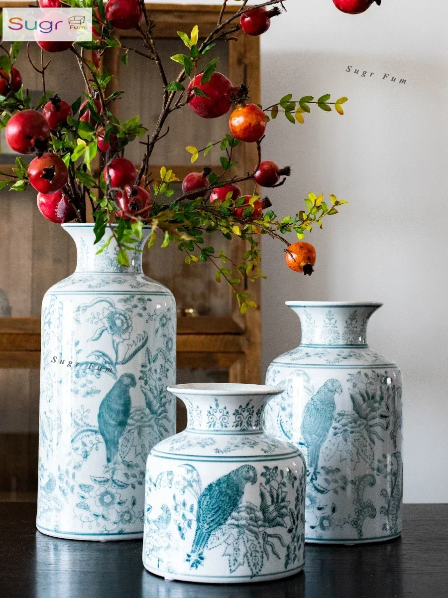 

JK Mu Space, китайская ретро Цзиндэчжэнь, сине-белая керамическая ваза, украшение для прихожей гостиной, столовой