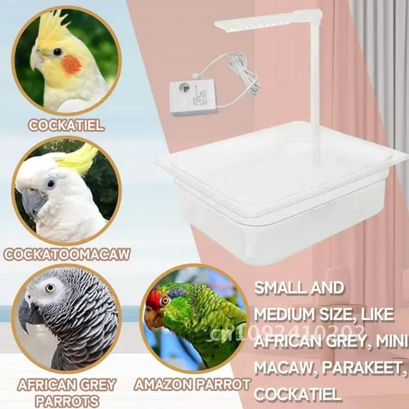 

Parrot Bathtub Automatic Bird Shower Bath Circulating Faucet Grey Medium African for Birds Conure Cockatiel Amazon Parakeet