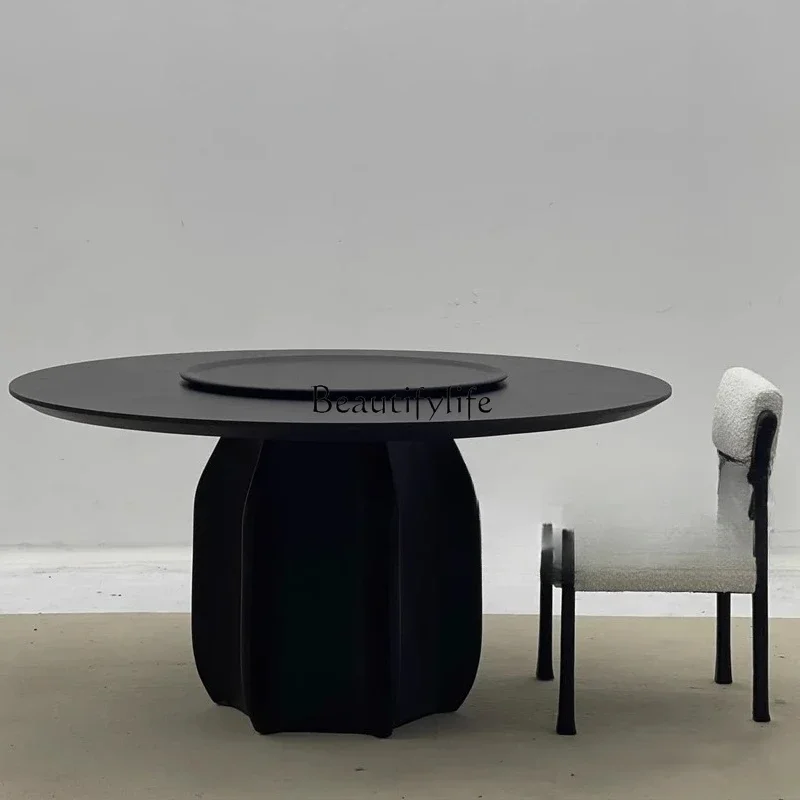 

ls 51Medieval minimalist round table with turntable solid wood household round table