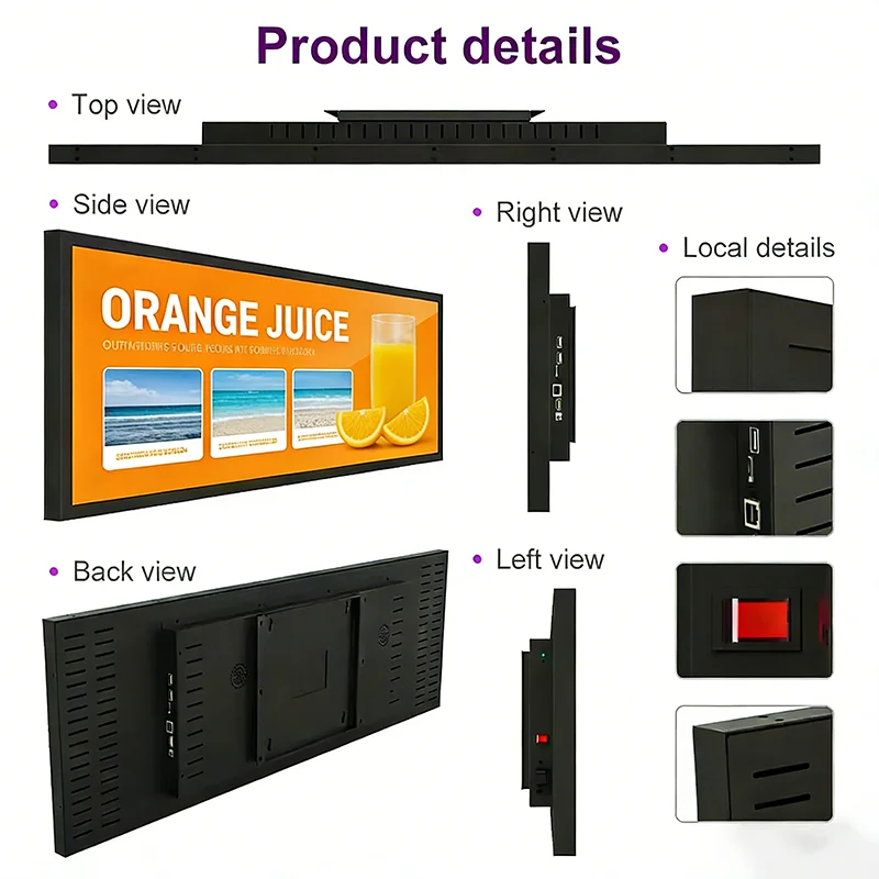 Supermarket Shelf Edge Stretched Bar LCD Display Ultra Wide Advertising Strip Screen Android Digital Signage IPS LCD 1000cd/m