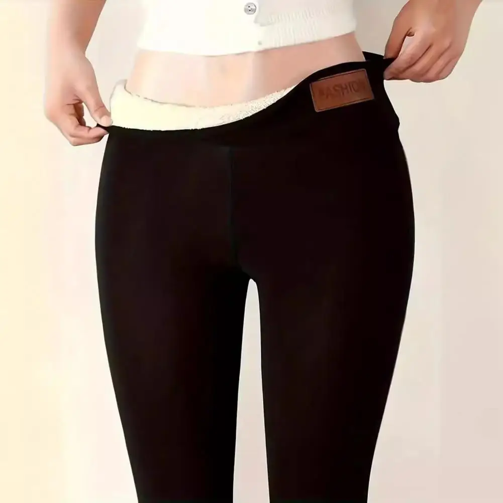 Elastic Tight-fitting Pants Velvet Lined High Waist Leggings for Women Slim Fit Lift Skinny Pants with Thickened Warmth for Yoga