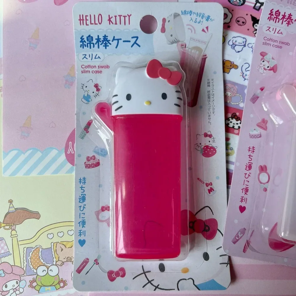 Nova sanrio hello kitty caixa de armazenamento kawaii anime minha melodia palito cosméticos cotonete caixa de armazenamento portátil viagem mini recipiente