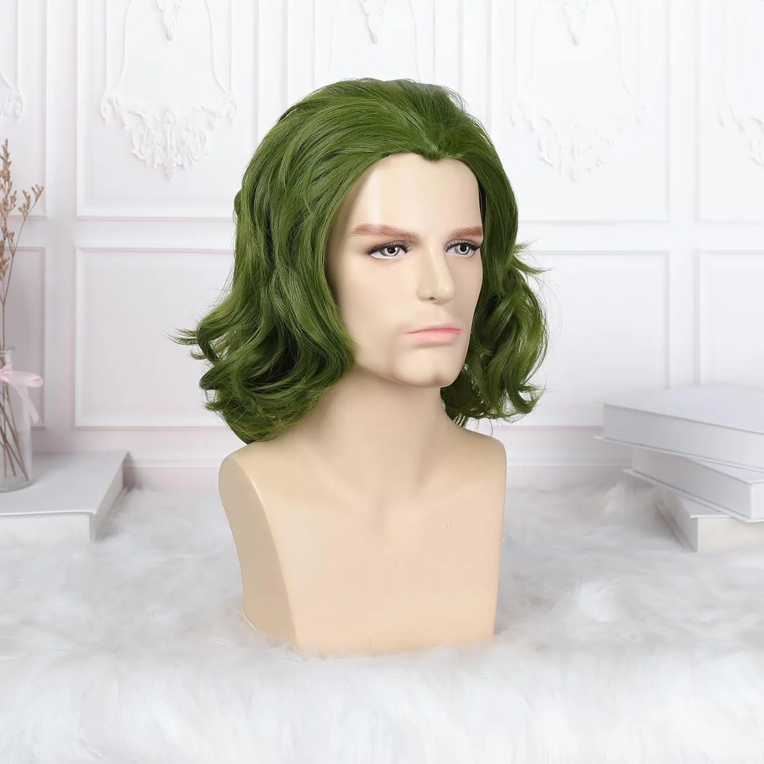 Krótka peruka Joker dla mężczyzn przebranie na karnawał peruka na Halloween syntetyczne krótkie zielone peruki z kręconymi włosami włosy Anime peruki imprezowe