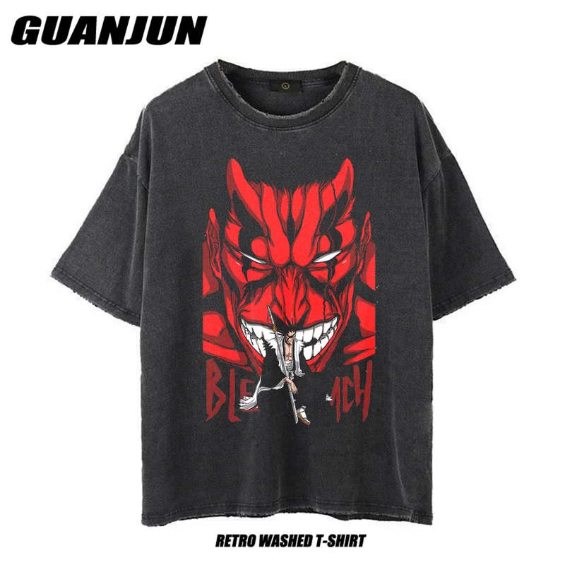 

Anime Tshirt Men Hip Hop Vintage Washed Oversized T Shirts for Women Streetwear Tees 100% Cotton T-shirt Unisex Clothing