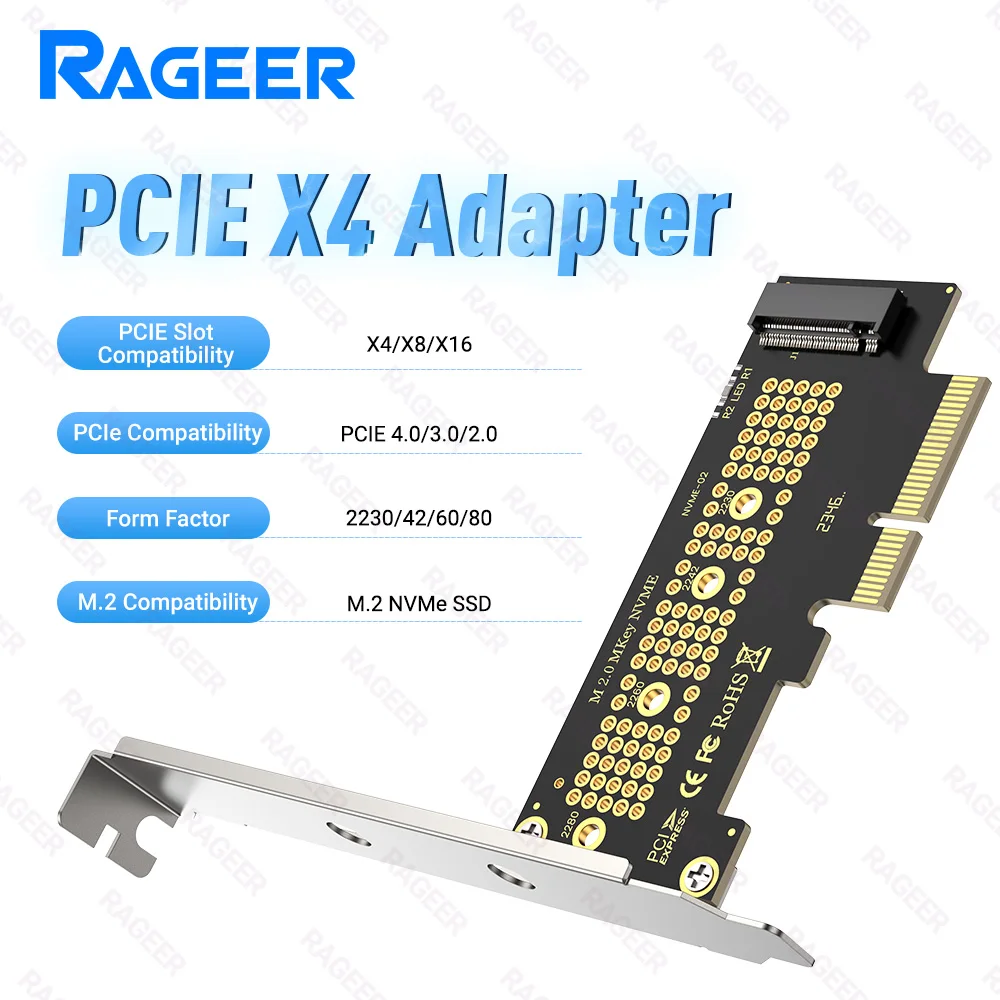 Rageer Pcie Naar Nvme X1 Adapter Kaart, Pci Express 4.0/3.0 16Gbps Naar M.2 2280/60/42/30 Ssd Converter Met Metalen Profiel Beugel