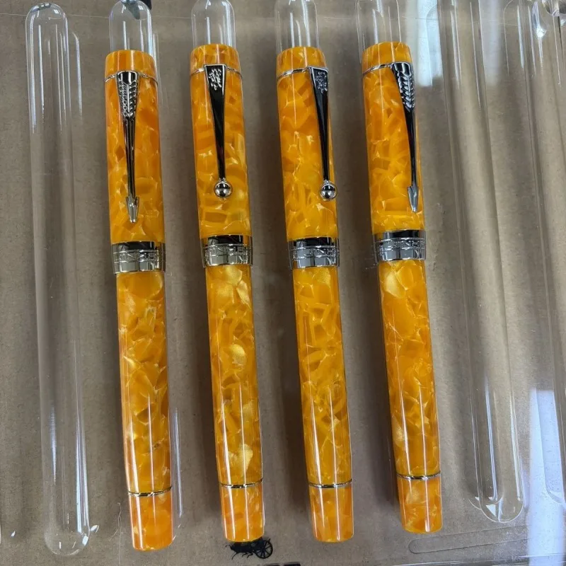Jinhao Orange Acrylic Fountain Pen Highly Elastic and Flexible 0.5F 0.7M 1.0B Pen Tip Ink Pen Full Color Calligraphy Practice