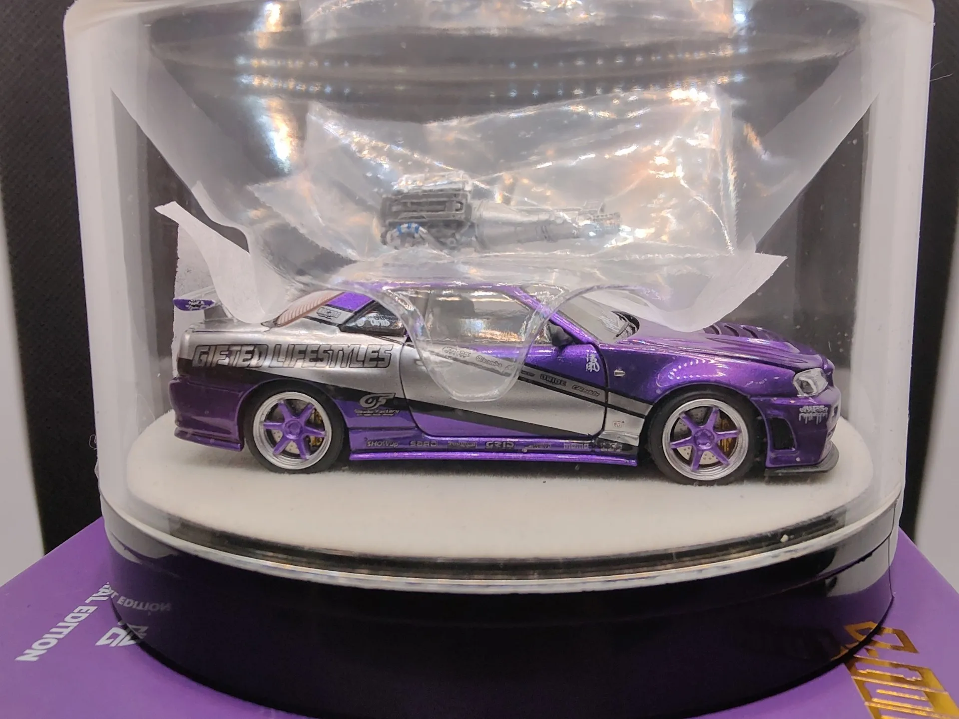 PGM 1:64 GTR R34 Z-tune 2025 HEC Candy Purple Simulation Limited Edition All Open Alloy Metal Static Car Model Toy Gift