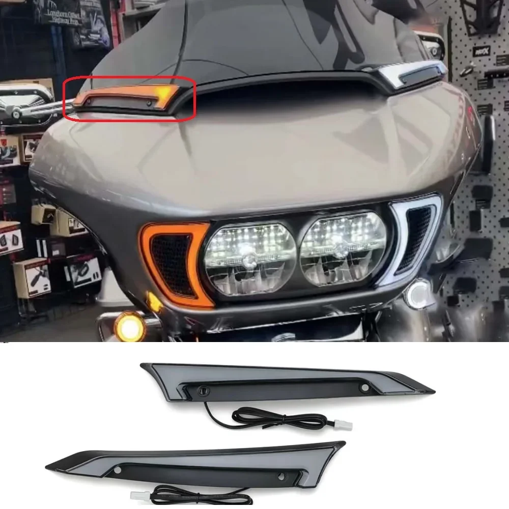 Motorcycle Front Windscreen Strip Turn Signal Day Running Light Fit for Halley Touring Road Glide 2015-Up