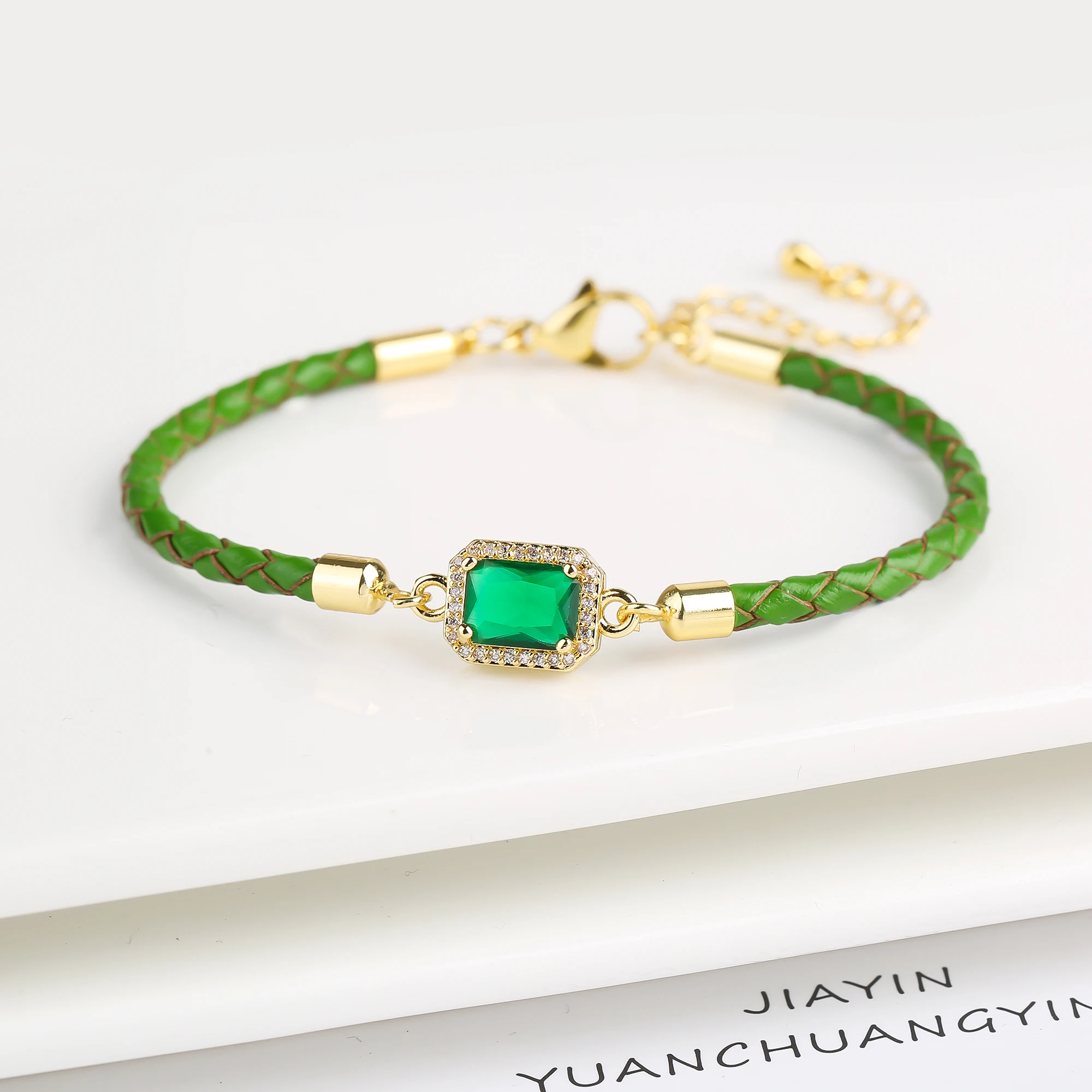 5 Color Shiny Zircon Square Crystal Bracelet Simple Woman Adjustable Leather Bracelet Elegant for Party Jewelry Gift Wholesale