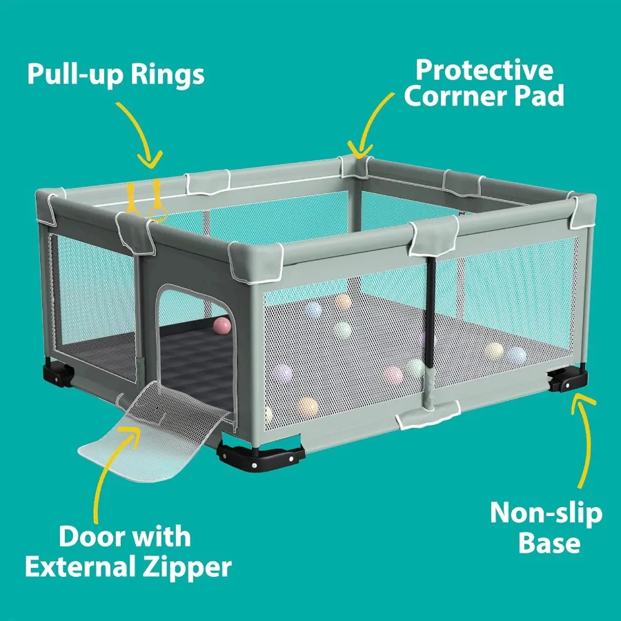 Foldable Playpen for Babies and Toddlers 71"x59" Inches Portable Playpen with Mat Collapsible Play Pen with 2 Handlers Indoor a