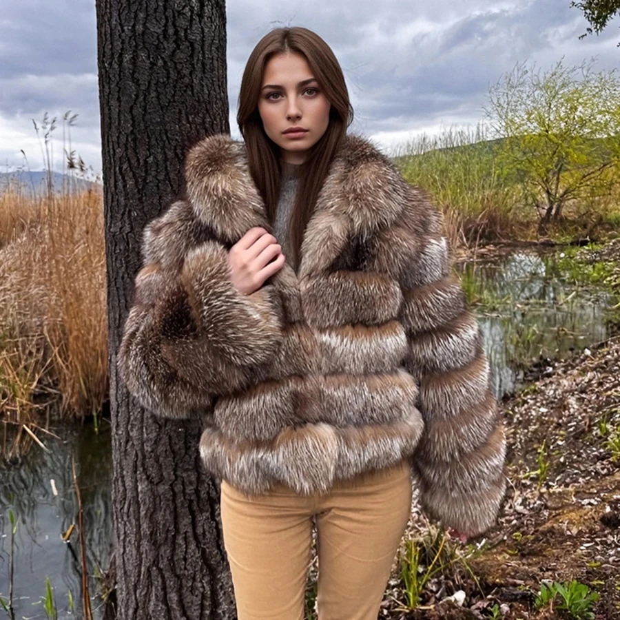 ของแท้ Fox FUR Coat COLLAR เสื้อแจ็คเก็ตสตรีขนสุนัขจิ้งจอกธรรมชาติ Cropped FUR JACKET แฟชั่นสินค้าใหม่ Furry JACKET