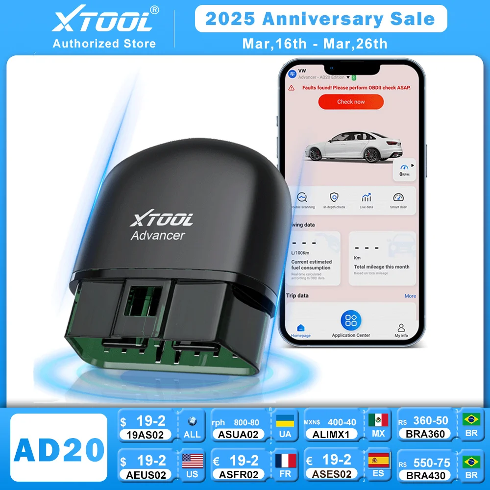 XTOOL Advancer AD20 Mini Bluetooth 5.0 OBD2 Scanner Full obd2 Functions Car Diagnostic Scan Tool Read/Clear fault code Universal