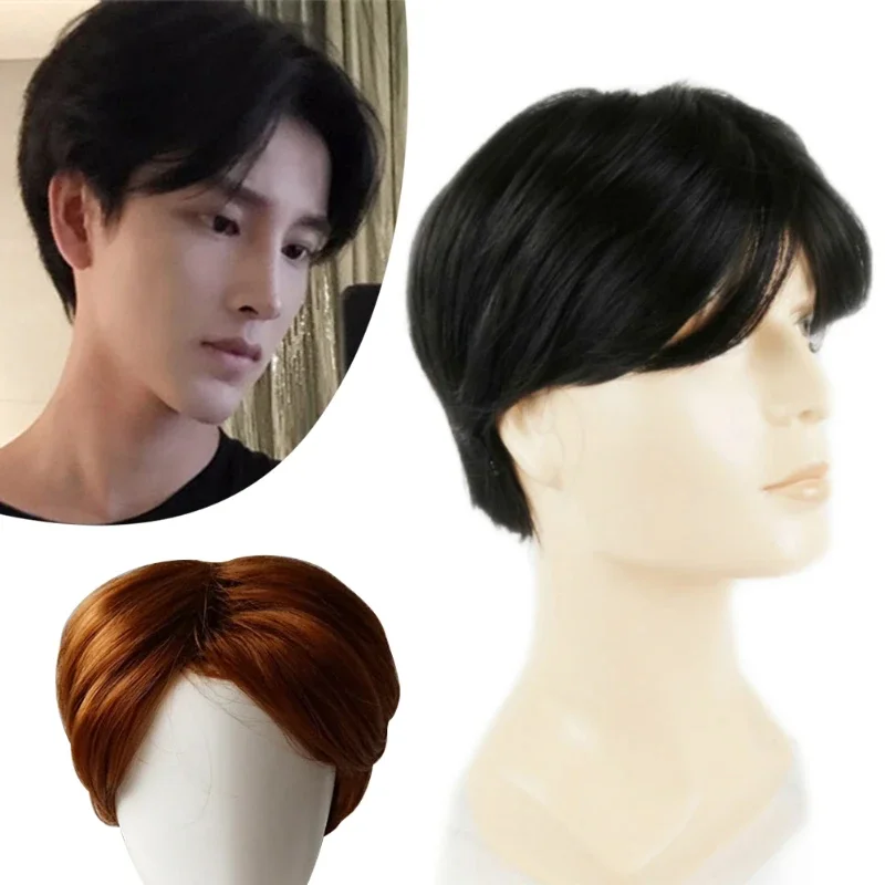 Natural synthetic Realistic Cosplay Party for Men Short Hair Wig Hairpiece with Middle Parted Bangs Personalized Light DIY Styli