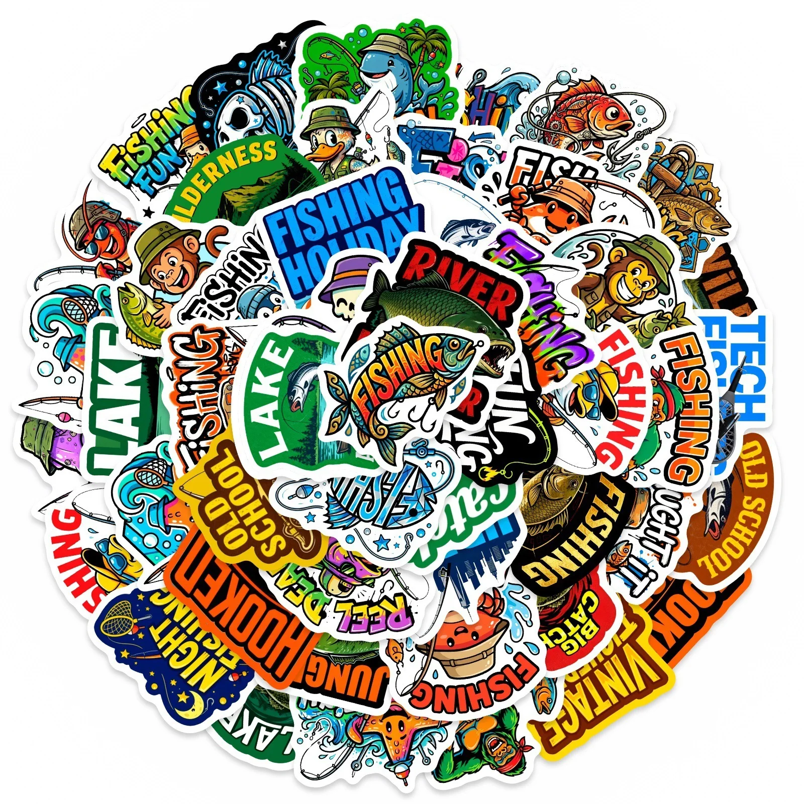 10/30/50PCS Cartoon Cool Wilderness Fishing Stickers Book DIY Skateboard Toy Guitar Luggage Suitcase Decoration Graffiti Sticker