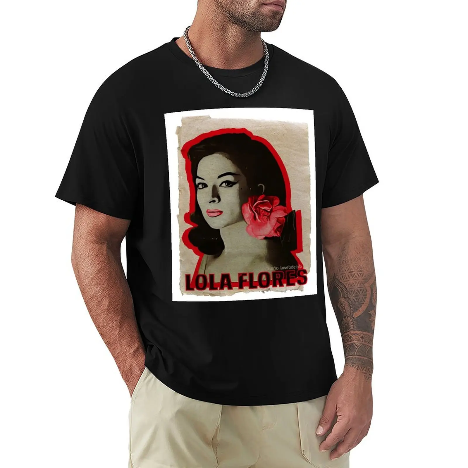 

Lola Flores Red Flower Vintage T-Shirt All Match Basic Short Sleeve Top