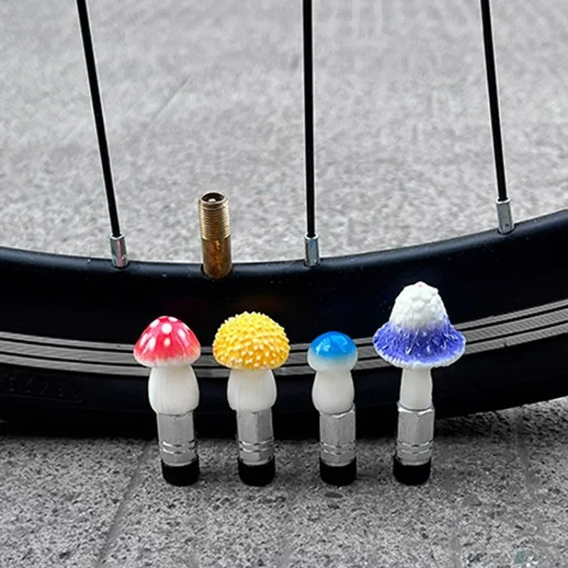 Tire Valve Stem Caps Cute Mushroom Tire Caps Tire Valve Cap Set with French Valve Adapter External Vehicle Accessories Cycling