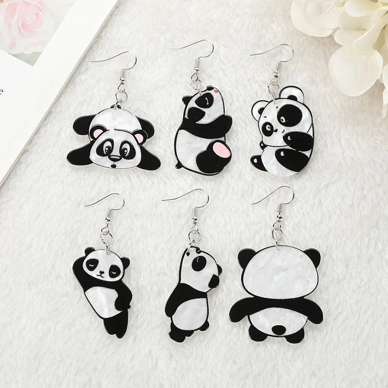 1Pair Fashion Panda  Woman Dangle Earrings Different Shapes Cartoon Animal Acrylic Drop Earrings for Girl Birthday Gift