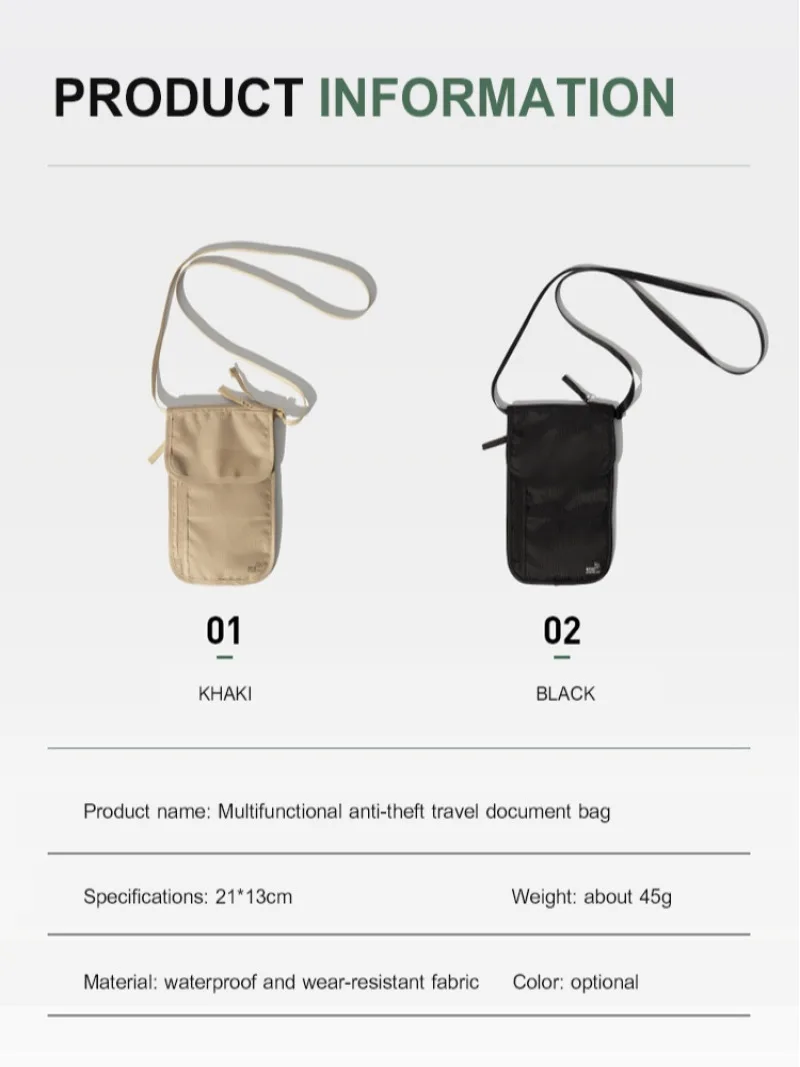 Travel document bag Lightweight multi-functional storage bag Passport holder mobile phone storage Waterproof anti-theft bag
