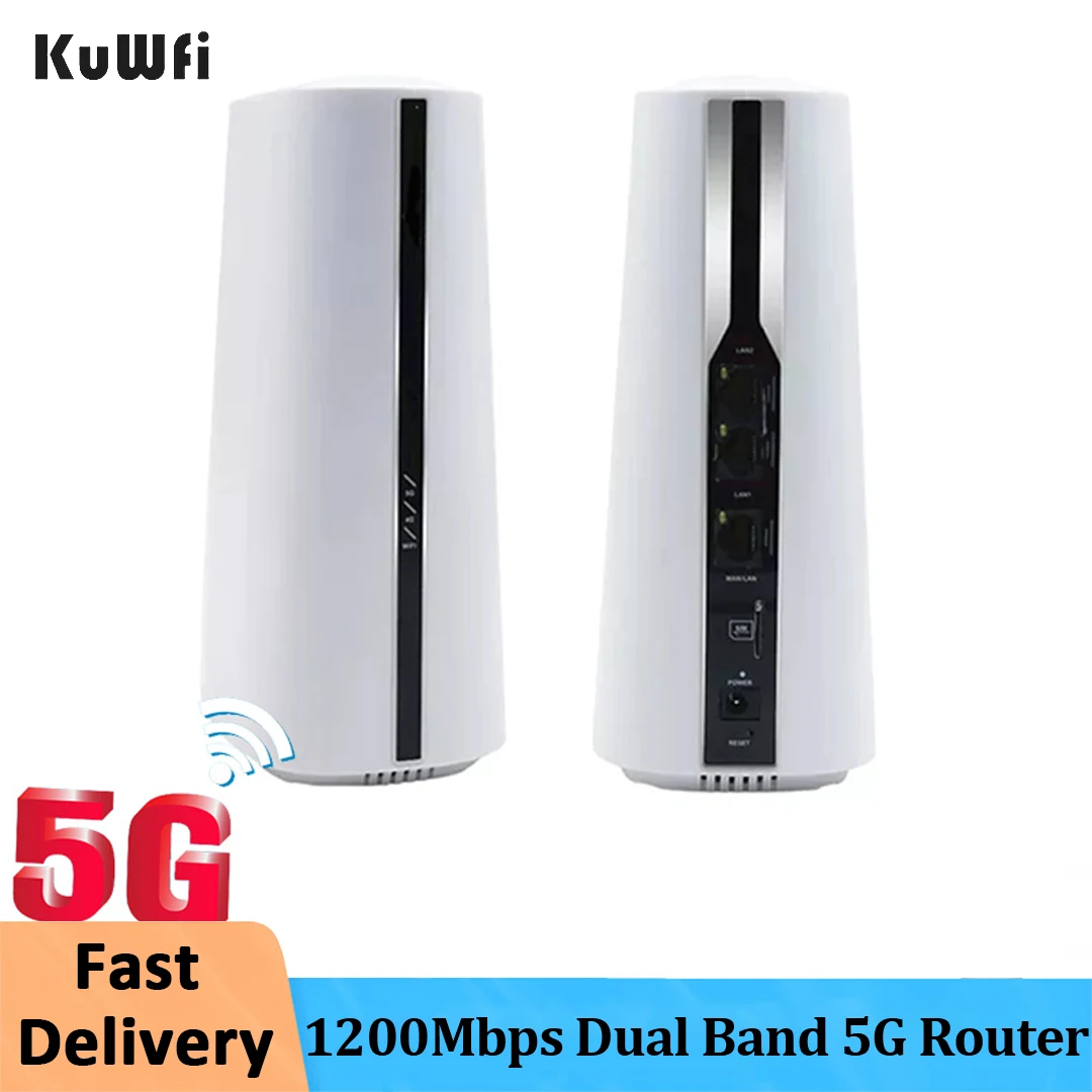 KuWFi 5G Router With Sim Card Slot 1200Mbps Dual Band 5GHz 2.4G CPE WiFi Router Wireless Unlocked Modem WiFi Hotspot