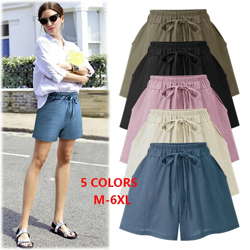 

Summer Plus Size Shorts M - 6XL 3XL 4XL 5XL High Waist Drawstring Loose Solid Casual Brand Plus Size Clothing For Women New