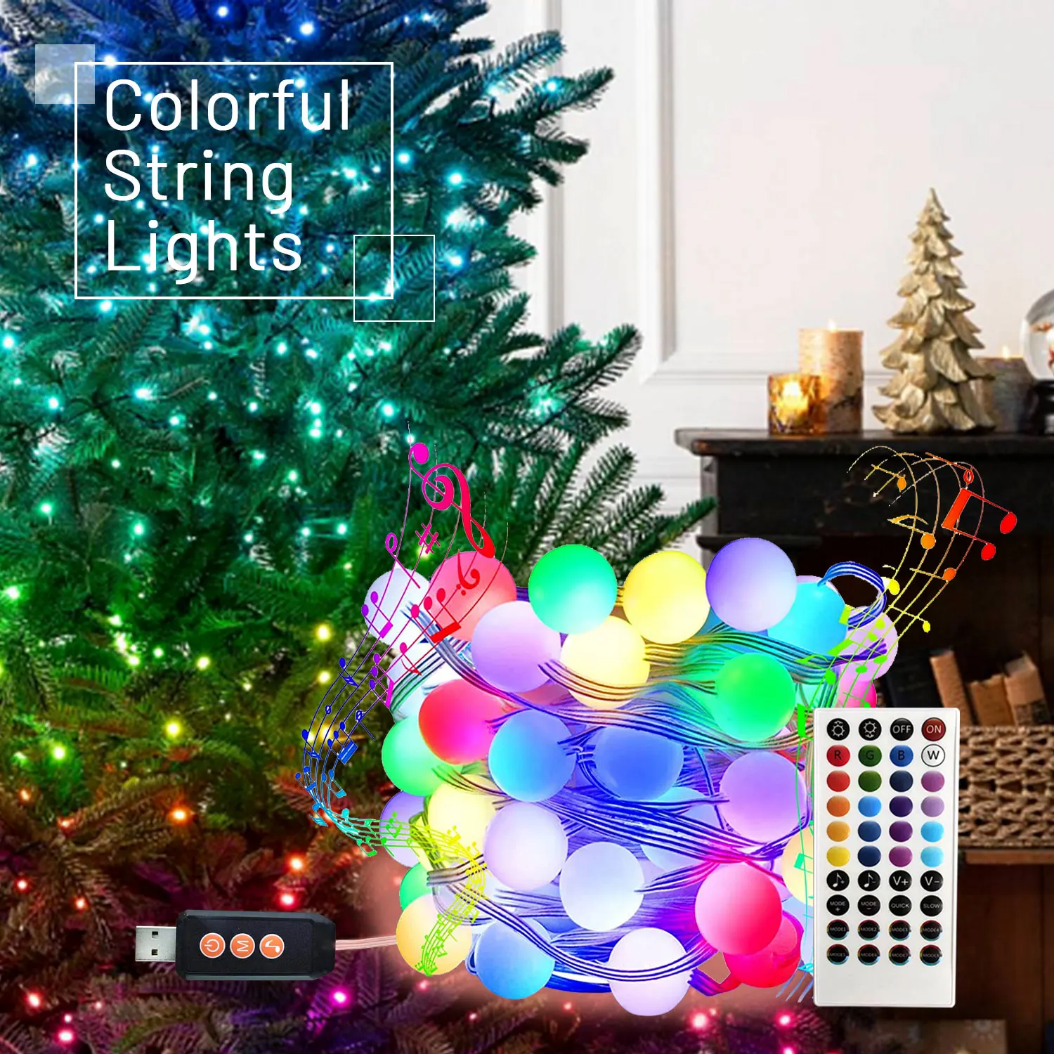 Rgb Led Kerstverlichting Remote String Kleurrijke Lichtregeling Met Usb Aangedreven Outdoor Voor Kerstboom Tuin Feestzaal Bruiloft