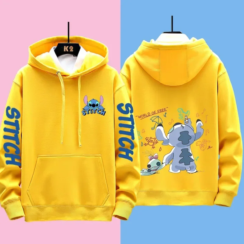 Disney Stitch Pattern Couples Wear Men and Women Casual Sweatshirts Autumn and Winter Warm Loose Hooded Jackets and Clothes