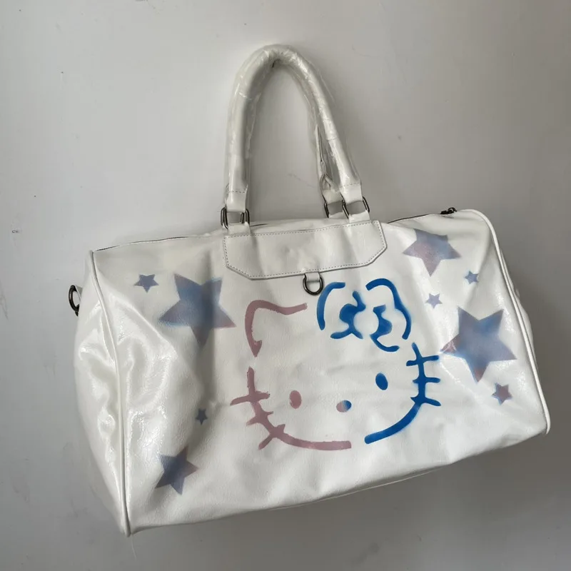 

Miniso Hello Kitty Y2k PU Leather Handbag Cute Cartoon Star Shoulder Bag Kawaii Sanrio High Capacity Tote Travel Bag For Women