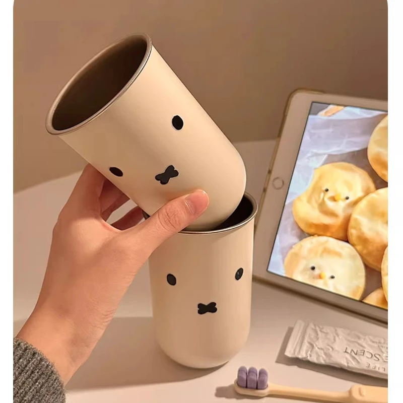 Miffy Kawaii Anime Cartoon Rabbit Mouthwash Cup Couple Brush Your Teeth Student Dormitory Stainless Steel Anti-fall Wash Cup