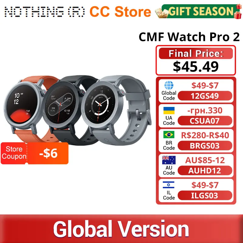 Горячая Распродажа, глобальная версия Nothing CMF SmartWatch Pro 2, 1,32 дюйма AMOLED, 120 спортивных режимов, мультисистема, GPS, Bluetooth-вызов с шумом AI