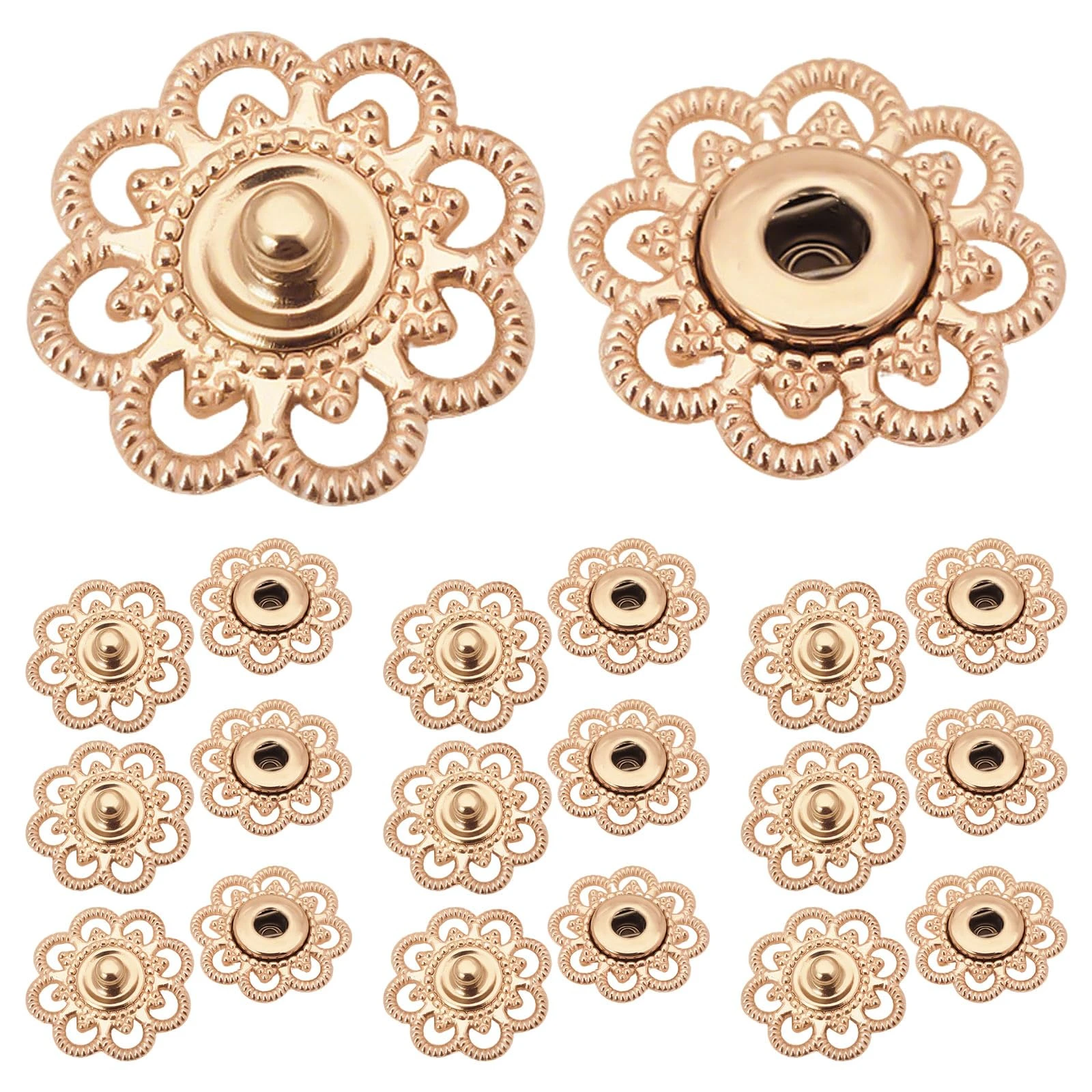 5 Pairs Flower Snap Buttons Vintage Metal Snap Closures Sew On Press Snap Button Fasteners for Jacket Jeans Craft DIY Sewing