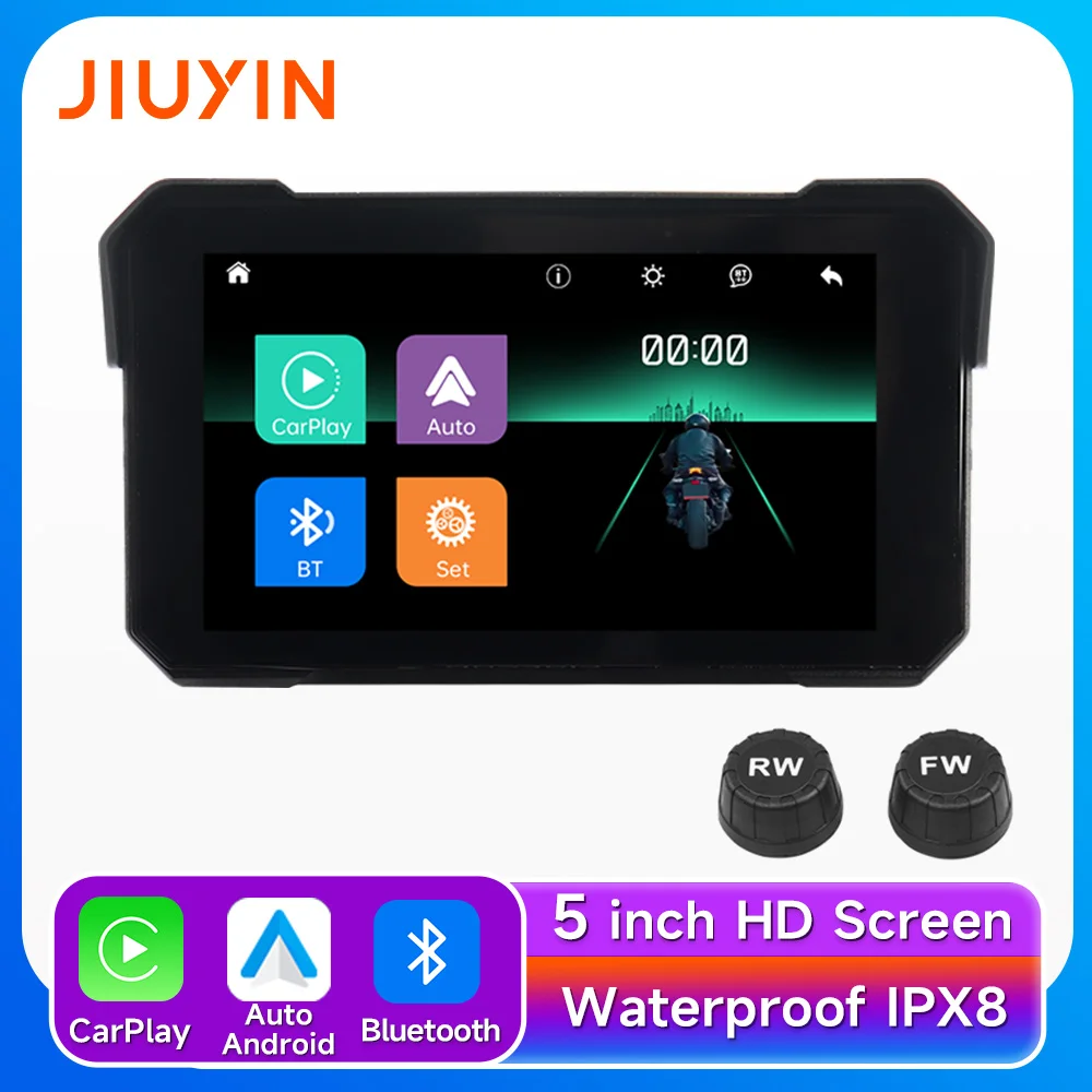 Jiuyin 5 Inch Motorcycle Portable Navigation Gps Screen Wireless Apple Carplay Android Auto Ipx7 Waterproof Display Bluetooth