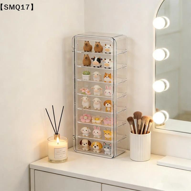 Mini Acrylic Display Stand Cute Particle Dustproof Flip Cover Figure Display Storage Desktop Organizer Jewelry AccessoriesSMQ