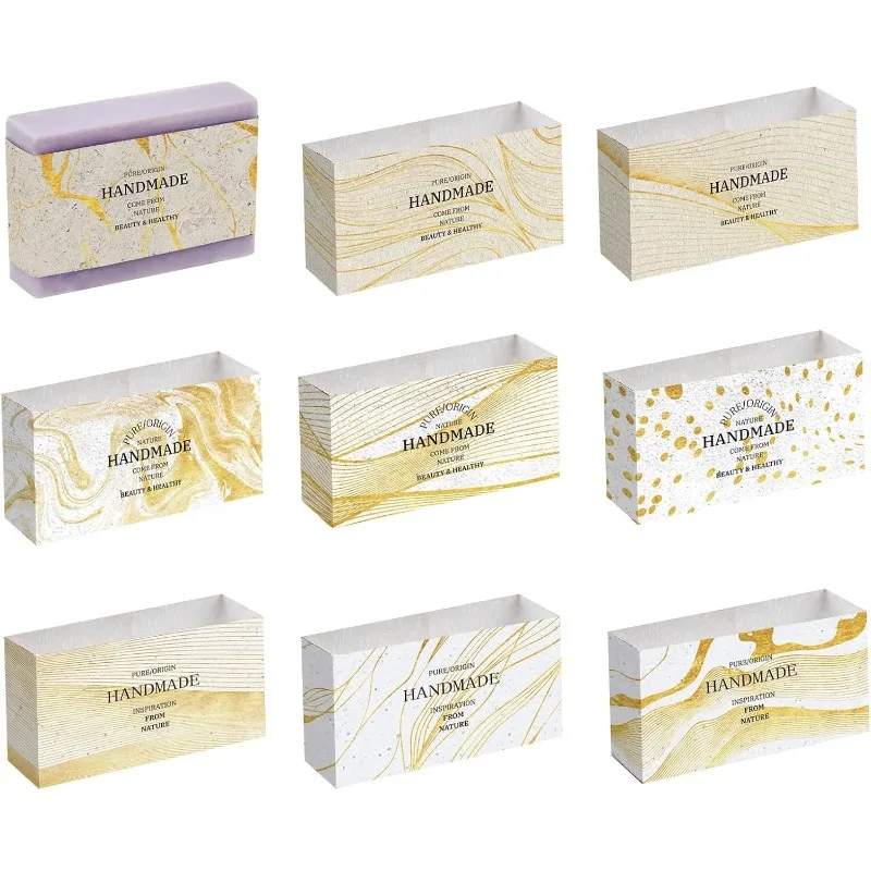 90pcs Soap Wrappers 9 Styles Soap Packaging Paper Wave Soap Wrap Paper Tape Vertical Soap Paper Tag Soap Sleeves Covers