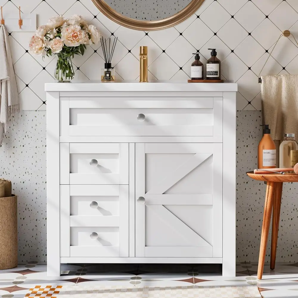 

Марнославства с 30-мя раковинами, современная деревянная пьедестал, просторный шкаф для хранения вещей, ящик, чистый белый цвет