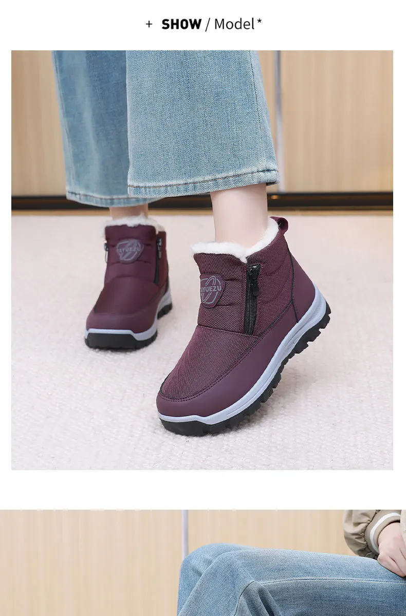 Damen Winter-Schneestiefel mit Kunstfell-Futter, seitlichem Reißverschluss, kurze Knöchelstiefel, rutschfeste dicke Gummisohle, warme Outdoor-Freizeitschuhe für den Winter. – Detail 8