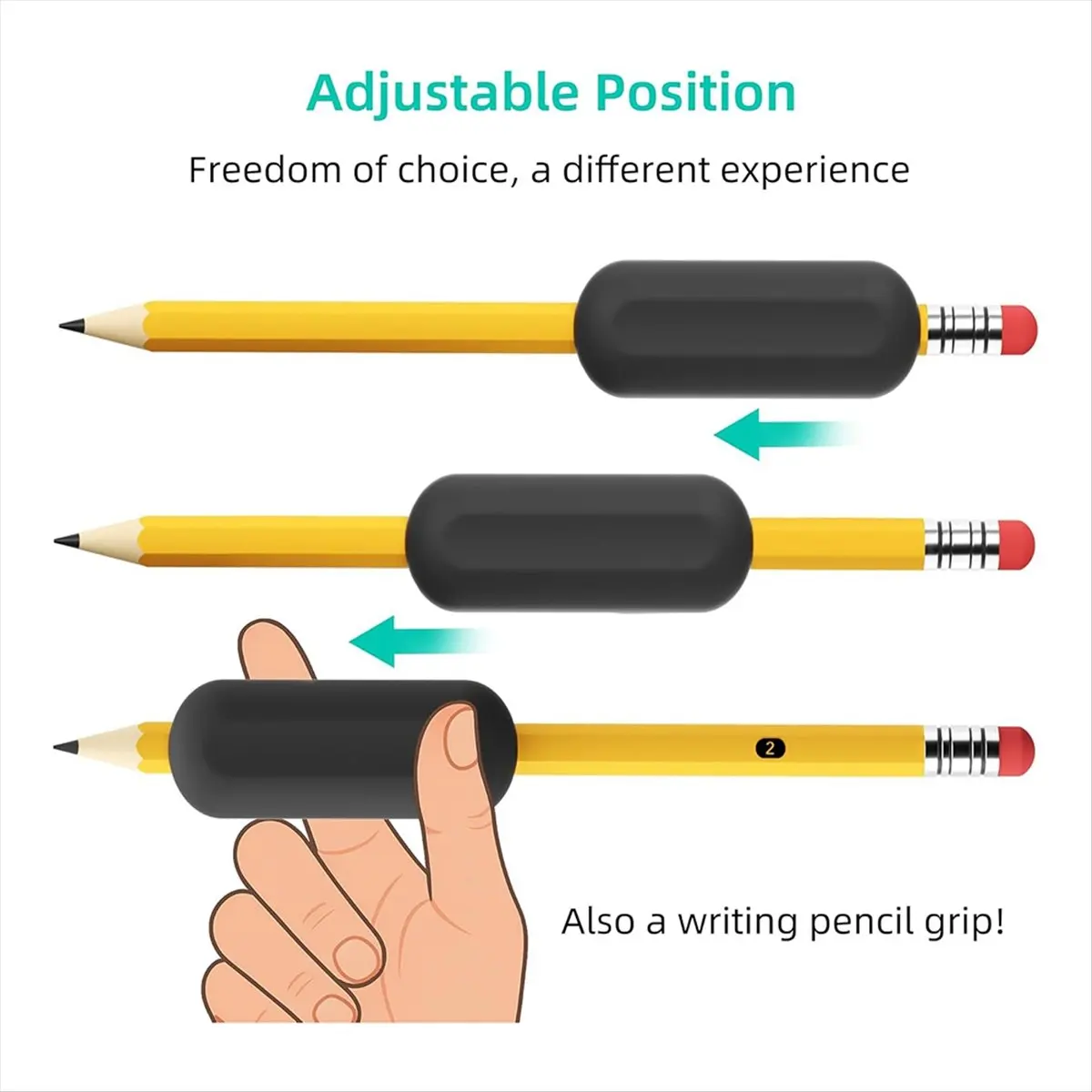 PREMIUM QUALITY 5-Pack Weighted Pencil Grips - 1oz Silicone Handwriting Aid for Kids, Elderly & Special Needs - Improves Penmans