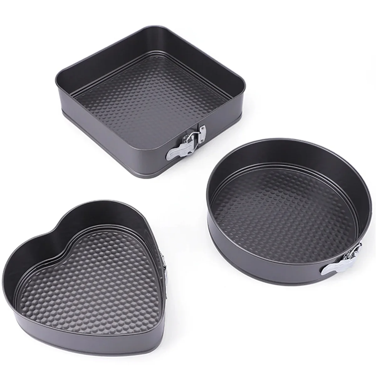 3 Pcs/Set Non-Stick Metal Baking Cake Mold Round Heart Square Shape Removable Bottom Bake Mould Cake Pan Bakeware Cake L