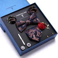 Caja de regalo navideña de alta calidad, corbata Floral azul de 7,5 cm, pañuelo cuadrado de bolsillo, conjunto de Clip para gemelos, corbata para hombre, regalo de cumpleaños