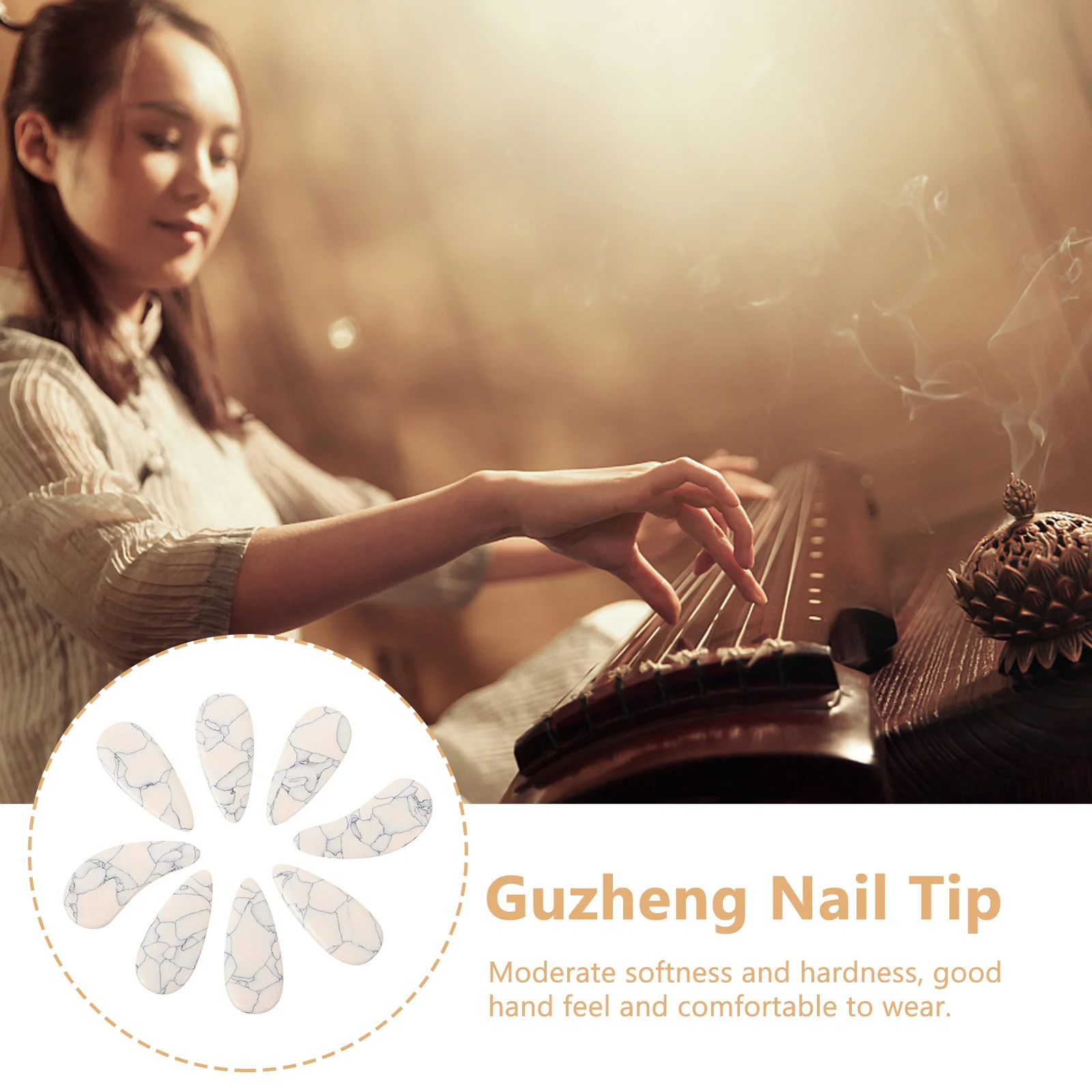 

8Pcs Exquisite Guzheng Fake Nails Creative Design Supple Hard Moderate Feel Good Wear Comfortable Guzheng Nails